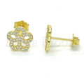 Bruna Brooks Sterling Silver 02.174.0084 Stud Earring, Flower Design, with White Micro Pave, Polished Finish, Golden Tone
