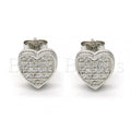 Sterling Silver 02.175.0098 Stud Earring, Heart Design, with White Micro Pave, Polished Finish, Rhodium Tone