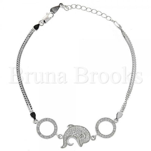 Bruna Brooks Sterling Silver 03.183.0032 Fancy Bracelet, Dolphin Design, with White Cubic Zirconia, Polished Finish, Rhodium Tone