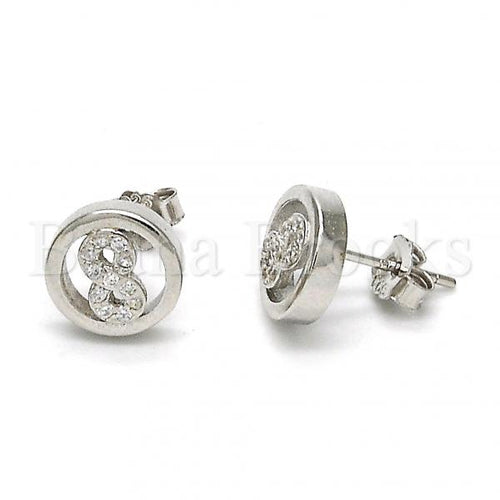 Bruna Brooks Sterling Silver 02.175.0056 Stud Earring, Infinite Design, with White Micro Pave, Polished Finish, Rhodium Tone