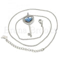 Rhodium Plated Fancy Necklace, key and Heart Design, with Swarovski Crystals and Micro Pave, Rhodium Tone