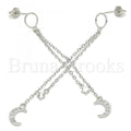 Sterling Silver 02.366.0005 Long Earring, Moon and Star Design, with White Cubic Zirconia, Polished Finish, Rhodium Tone