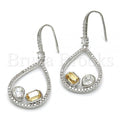 Rhodium Plated 02.26.0148 Dangle Earring, Teardrop Design, with Crystal and Golden Shadow Swarovski Crystals, Polished Finish, Rhodium Tone
