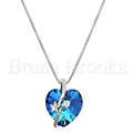 Rhodium Plated Fancy Necklace, Heart and Star Design, with Swarovski Crystals and Micro Pave, Rhodium Tone