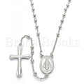 Bruna Brooks Sterling Silver 09.285.0004.28 Thin Rosary, Virgen Maria and Cross Design, Polished Finish, Rhodium Tone