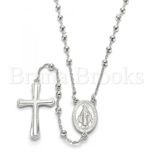 Bruna Brooks Sterling Silver 09.285.0004.28 Thin Rosary, Virgen Maria and Cross Design, Polished Finish, Rhodium Tone