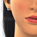 Sterling Silver 02.367.0005 Stud Earring, Moon and Star Design, with White Cubic Zirconia, Polished Finish, Rhodium Tone