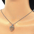 Sterling Silver 04.336.0110.16 Fancy Necklace, Heart Design, with White Crystal, Polished Finish, Tri Tone