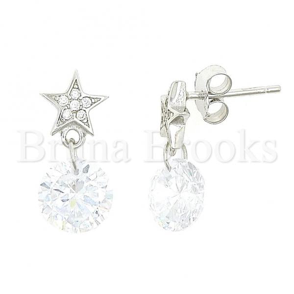 Bruna Brooks Sterling Silver 02.176.0023 Stud Earring, Star Design, with White Cubic Zirconia, Polished Finish, Rhodium Tone