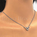 Sterling Silver Fancy Necklace, Heart Design, with Micro Pave, Rhodium Tone