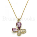 Rhodium Plated Fancy Necklace, Butterfly Design, with Swarovski Crystals, Rhodium Tone