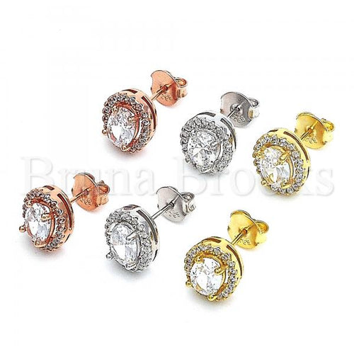 Sterling Silver Stud Earring, with Cubic Zirconia and Crystal, Rhodium Tone