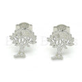 Sterling Silver Stud Earring, Tree Design, with Micro Pave, Rhodium Tone