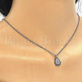 Sterling Silver 04.336.0072.16 Fancy Necklace, Teardrop Design, with Multicolor Micro Pave, Polished Finish, Rhodium Tone