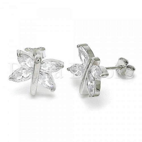 Bruna Brooks Sterling Silver 02.290.0029 Stud Earring, Butterfly Design, with White Cubic Zirconia, Polished Finish, Rhodium Tone