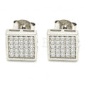Sterling Silver Stud Earring, with Cubic Zirconia, Rhodium Tone