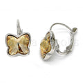 Rhodium Plated Leverback Earring, Butterfly Design, with Swarovski Crystals, Rhodium Tone