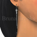 Sterling Silver 02.183.0027 Long Earring, key Design, with White Cubic Zirconia, Polished Finish, Rhodium Tone