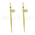 Sterling Silver Long Earring, with Micro Pave, Golden Tone