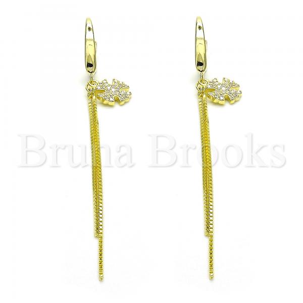 Sterling Silver Long Earring, with Micro Pave, Golden Tone