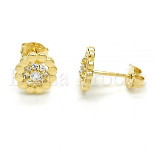 Bruna Brooks Sterling Silver 02.285.0053 Stud Earring, Flower Design, with White Cubic Zirconia, Polished Finish, Golden Tone