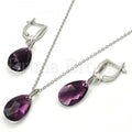 Sterling Silver Earring and Pendant Adult Set, Teardrop Design, with Swarovski Crystals, Rhodium Tone