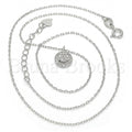 Sterling Silver Fancy Necklace, Smile Design, with Cubic Zirconia, Rhodium Tone