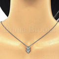 Sterling Silver Fancy Necklace, Crown Design, with Cubic Zirconia, Rhodium Tone