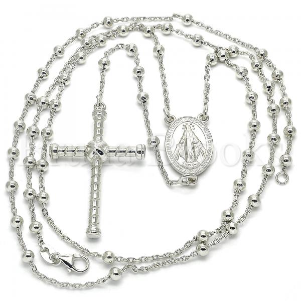 Sterling Silver 09.285.0001.28 Thin Rosary, Virgen Maria and Cross Design, Polished Finish, Rhodium Tone