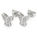 Sterling Silver 02.336.0063 Stud Earring, Butterfly Design, with White Micro Pave, Polished Finish, Rhodium Tone