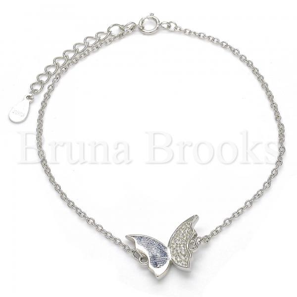 Sterling Silver Fancy Bracelet, Butterfly Design, with Micro Pave, Rhodium Tone