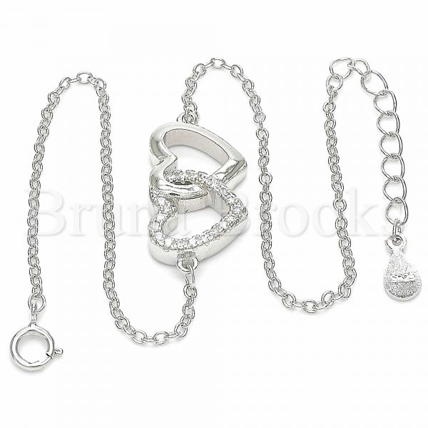 Sterling Silver 03.336.0082.08 Fancy Bracelet, Heart Design, with White Crystal, Polished Finish, Rhodium Tone