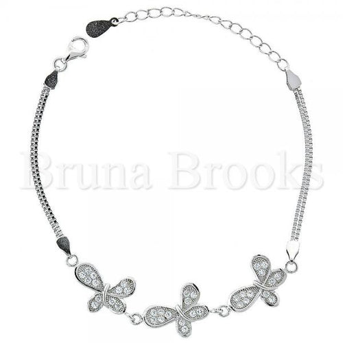 Bruna Brooks Sterling Silver 03.183.0088.06 Fancy Bracelet, Butterfly Design, with White Micro Pave, Rhodium Tone
