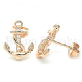Sterling Silver Stud Earring, Anchor Design, with Crystal, Rhodium Tone