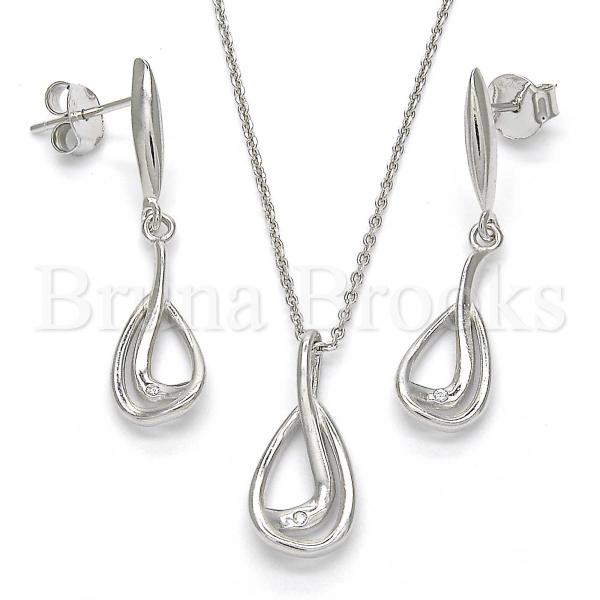 Sterling Silver 10.337.0005 Earring and Pendant Adult Set, Teardrop Design, Polished Finish, Rhodium Tone
