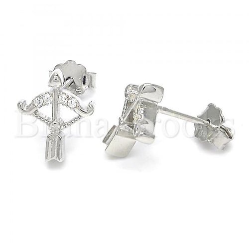 Bruna Brooks Sterling Silver 02.336.0047 Stud Earring, with White Crystal, Polished Finish, Rhodium Tone