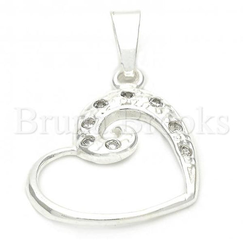 Bruna Brooks Sterling Silver 05.16.0210 Fancy Pendant, and Heart with White Crystal, Polished Finish, Silver Tone