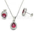 Sterling Silver Earring and Pendant Adult Set, Teardrop Design, with Cubic Zirconia and Crystal, Rhodium Tone