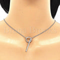 Sterling Silver Fancy Necklace, with Crystal, Rhodium Tone
