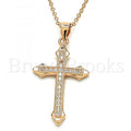 Sterling Silver Fancy Necklace, Cross Design, with Cubic Zirconia, Rhodium Tone