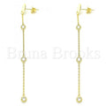 Sterling Silver Long Earring, with Cubic Zirconia, Rhodium Tone