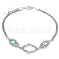 Bruna Brooks Sterling Silver 03.286.0030.07 Fancy Bracelet, Hand of God and Greek Eye Design, with White Cubic Zirconia, Turquoise Enamel Finish, Rhodium Tone