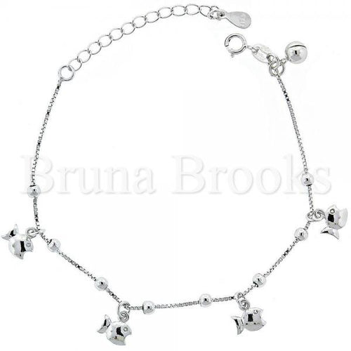 Bruna Brooks Sterling Silver 03.183.0078 Charm Bracelet, Fish Design, Diamond Cutting Finish, Rhodium Tone