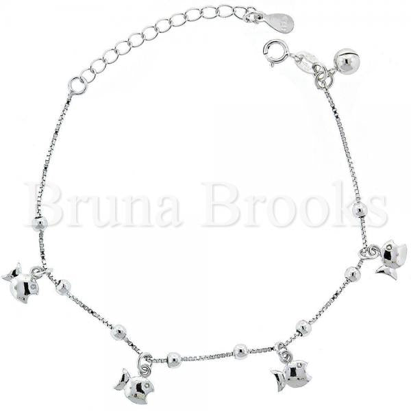 Bruna Brooks Sterling Silver 03.183.0078 Charm Bracelet, Fish Design, Diamond Cutting Finish, Rhodium Tone