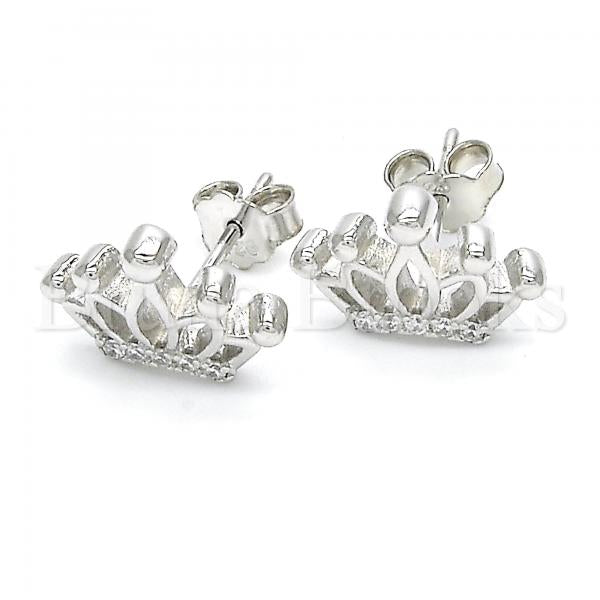 Sterling Silver 02.336.0006 Stud Earring, Crown Design, with White Crystal, Polished Finish, Rhodium Tone