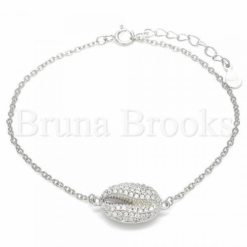 Bruna Brooks Sterling Silver 03.336.0087.07 Fancy Bracelet, with White Crystal, Polished Finish, Rhodium Tone