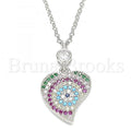 Bruna Brooks Sterling Silver 04.336.0225.16 Fancy Necklace, Heart Design, with Multicolor Cubic Zirconia, Polished Finish, Rhodium Tone
