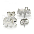 Sterling Silver Stud Earring, Elephant Design, with Cubic Zirconia and Crystal, Rhodium Tone