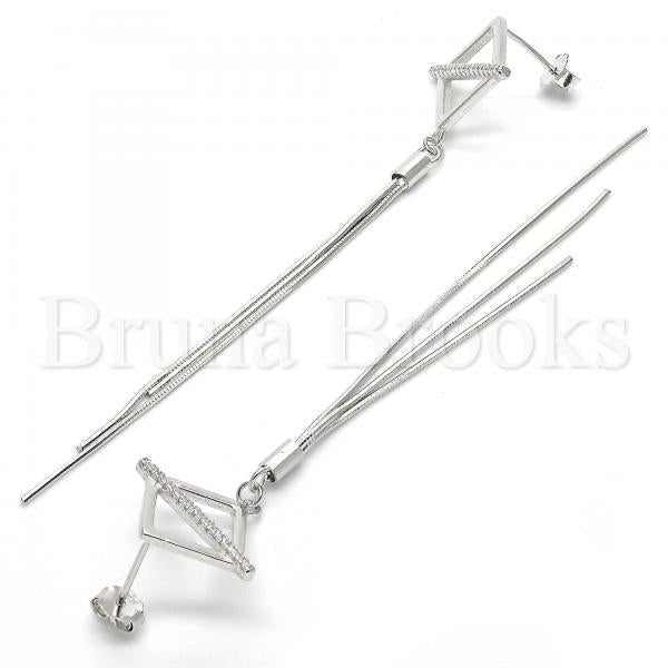 Sterling Silver 02.186.0095 Long Earring, with White Crystal, Polished Finish, Rhodium Tone