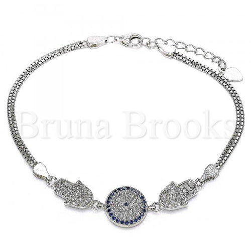 Bruna Brooks Sterling Silver 03.286.0029.07 Fancy Bracelet, Hand of God Design, with Sapphire Blue and White Micro Pave, Polished Finish, Rhodium Tone